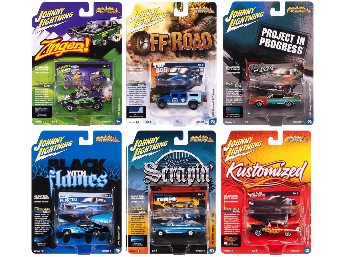 JOHNNY LIGHTNING JOHNNY LIGHTNING "Street Freaks" 2025 Release 1 Set B 6-Car 1/64 Diecast Hobby Collectible — product photo