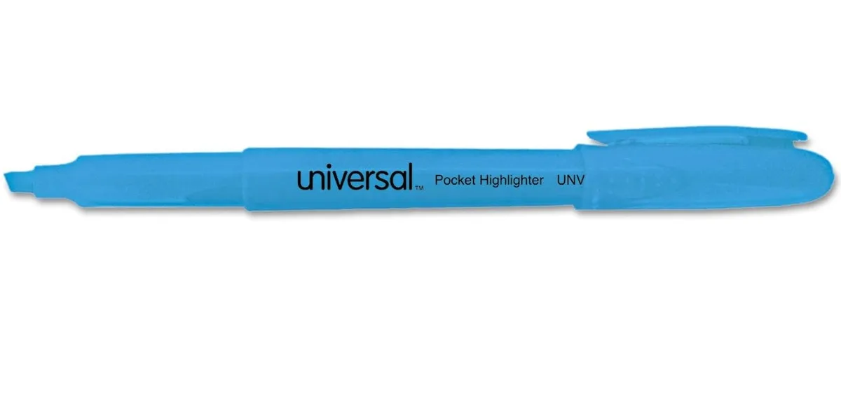 UNIVERSAL OFFICE PRODUCTS UNIVERSAL OFFICE PRODUCTS UNV08854 Pocket Highlighter Chisel Tip Fluorescent Blue — toote foto