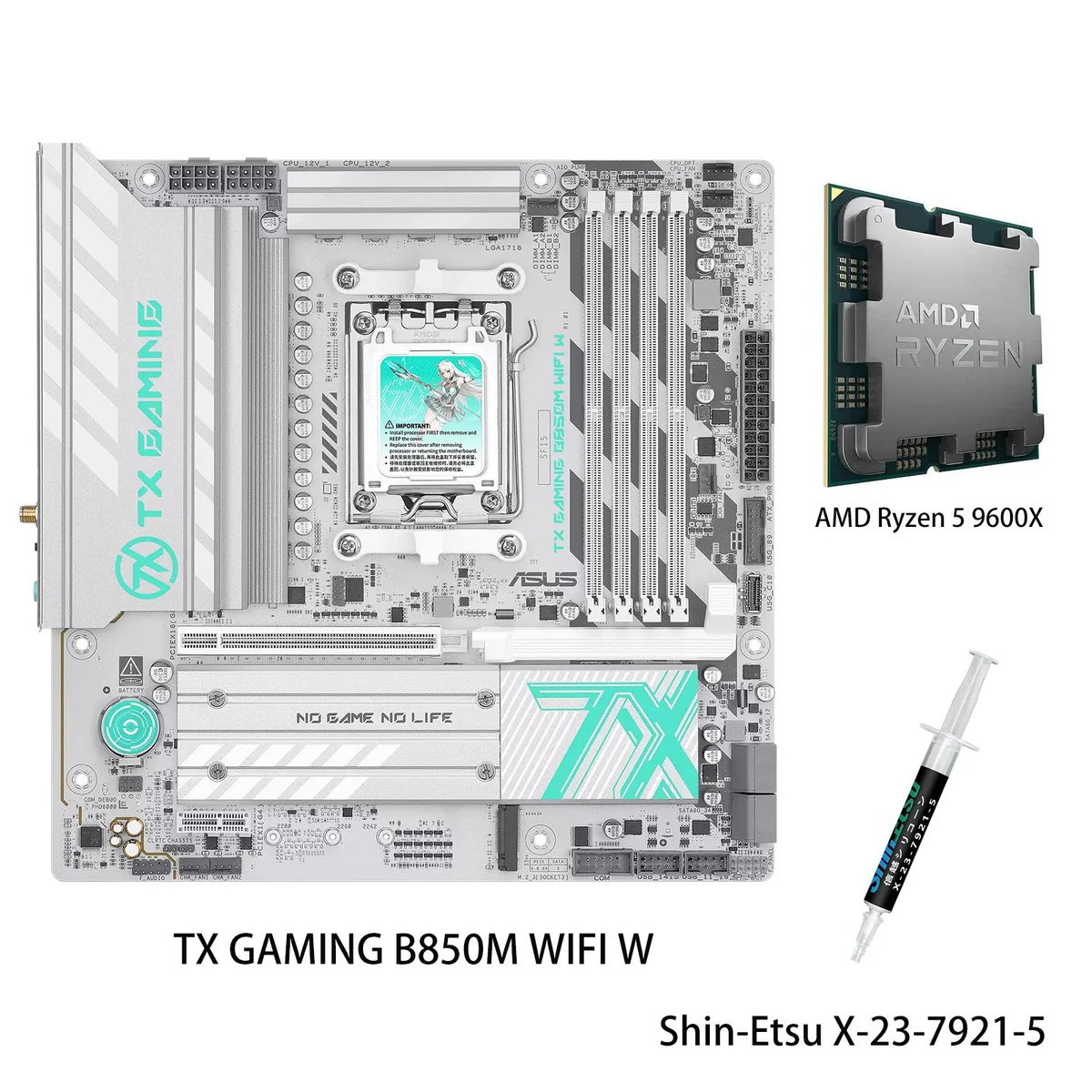 ASUS ASUS TX GAMING B850M WIFI W + Ryzen 5 9600X AMD motherboard combo — product photo