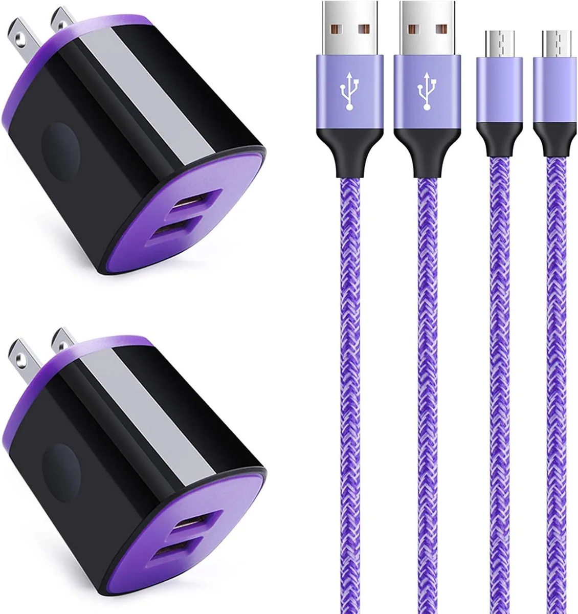 ONITOON ONITOON 2-Pack USB Wall Charger &amp; 2-Pack 6ft Micro USB Cable 2.1A — product photo