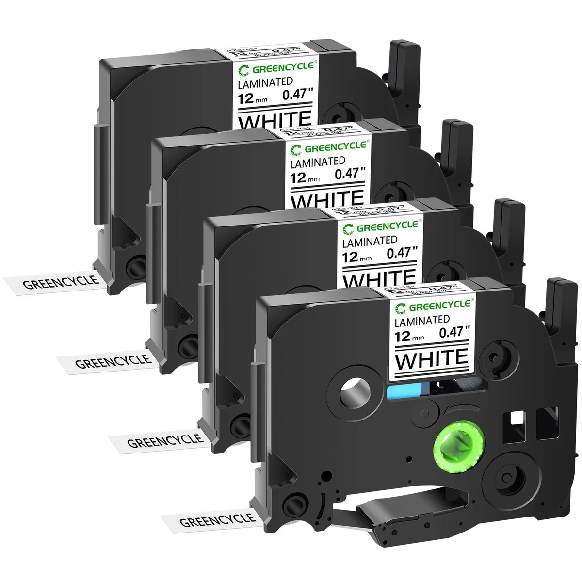 GREENCYCLE GREENCYCLE TZe-231 12mm Black on White Laminated Tape 4 Pack — product photo