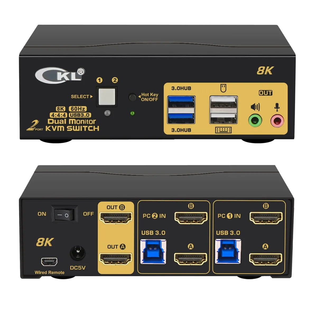 Vszerda Vszerda CKL-922HUA-4 8K HDMI 2.1 KVM Switch 2 Port Dual Monitor — product photo