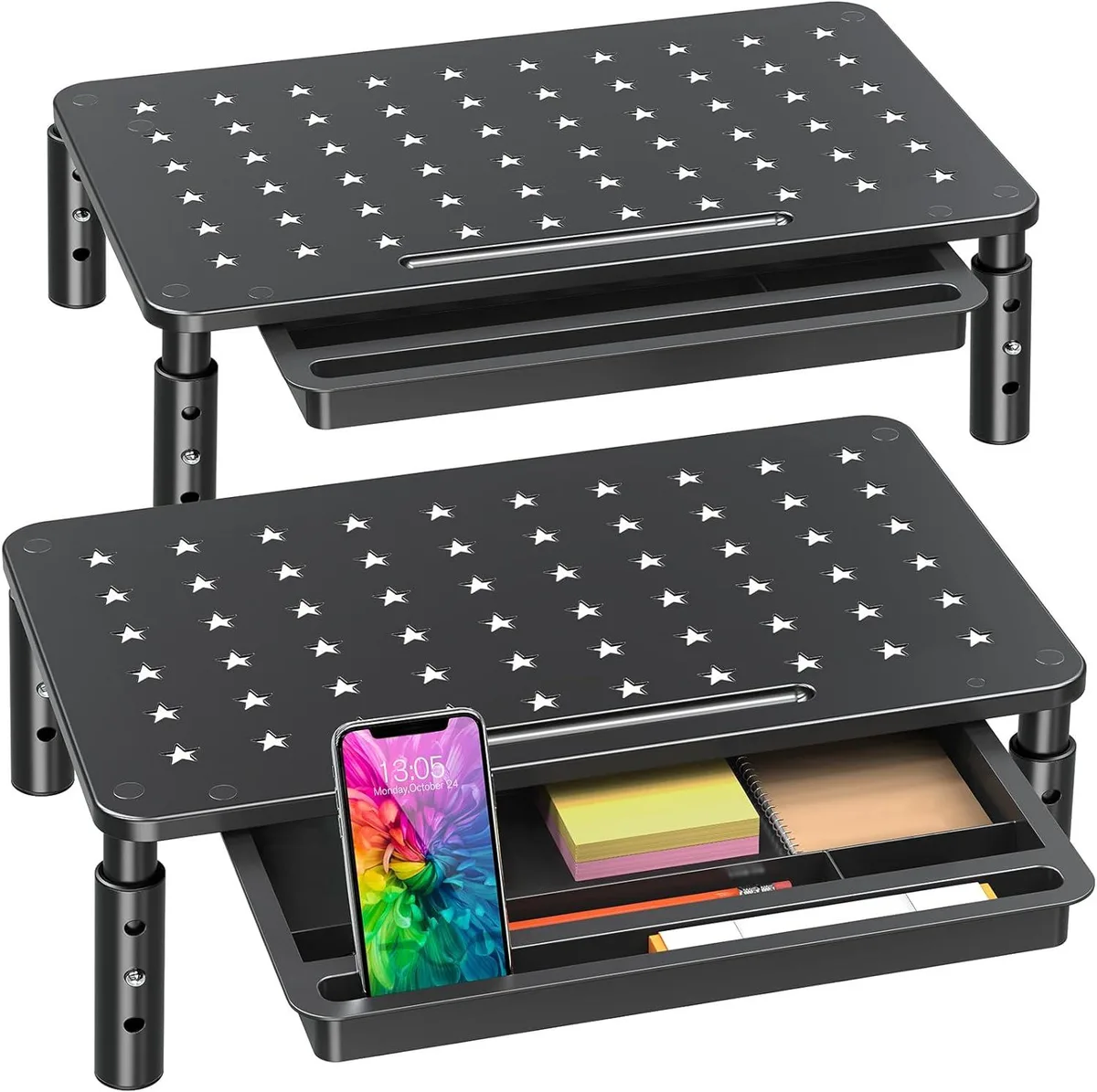 PISKEKAT PISKEKAT 2 Pack Monitor Stand Riser with Drawer 44 lbs — product photo