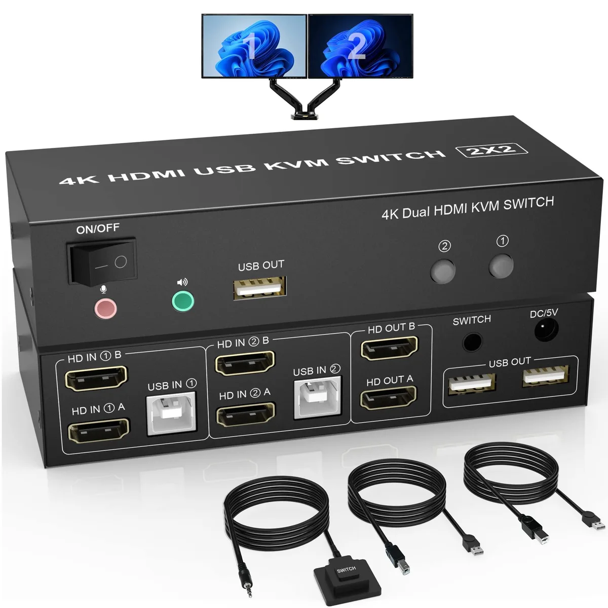 Vszerda Vszerda KM202B Dual Monitor KVM Switch 4K 60Hz 2 Port USB 2.0 — product photo