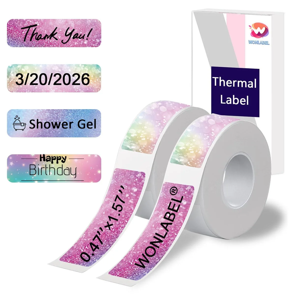 Two rolls of white adhesive thermal labels, 12 by 40 millimetres, 320 labels total