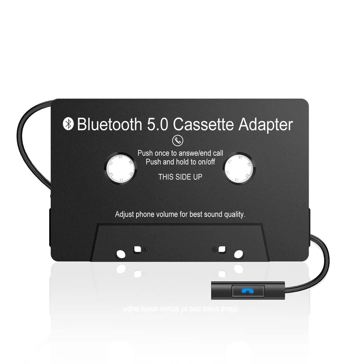 Red cassette-shaped Bluetooth 5.0 adapter with built-in microphone and call button