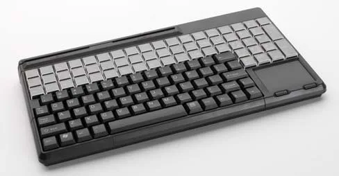 Black POS keyboard with touchpad and magnetic stripe reader, 135 keys, USB, IP54 rated
