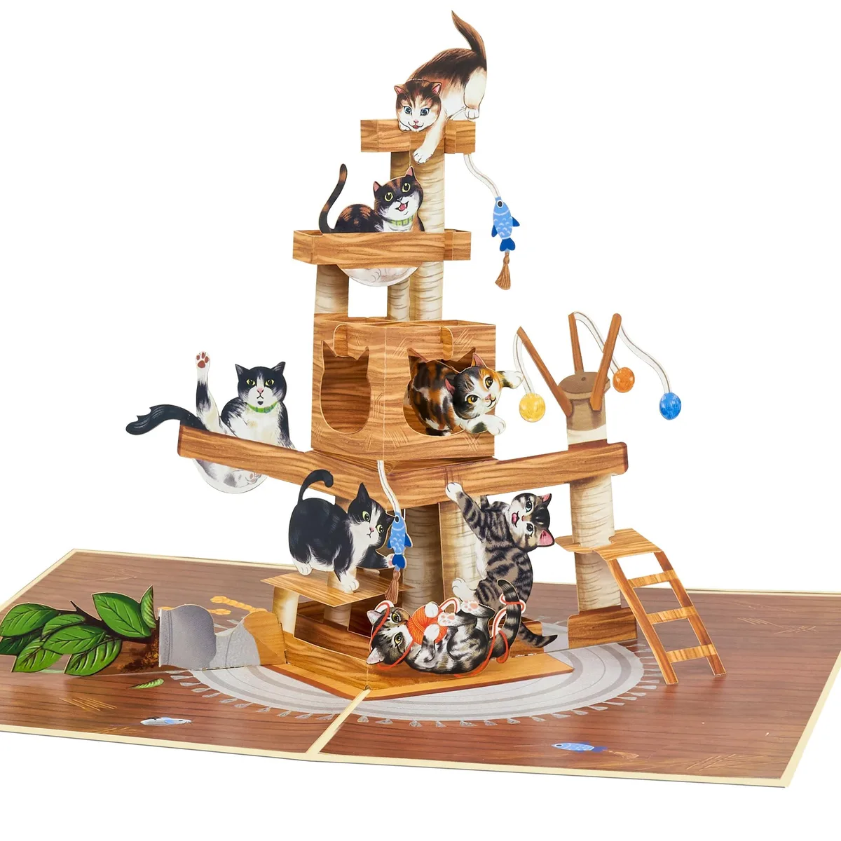  POPWOW Cat Tree Pop Up Card 5x7 Inch 3D Greeting Card Chartreuse — product photo