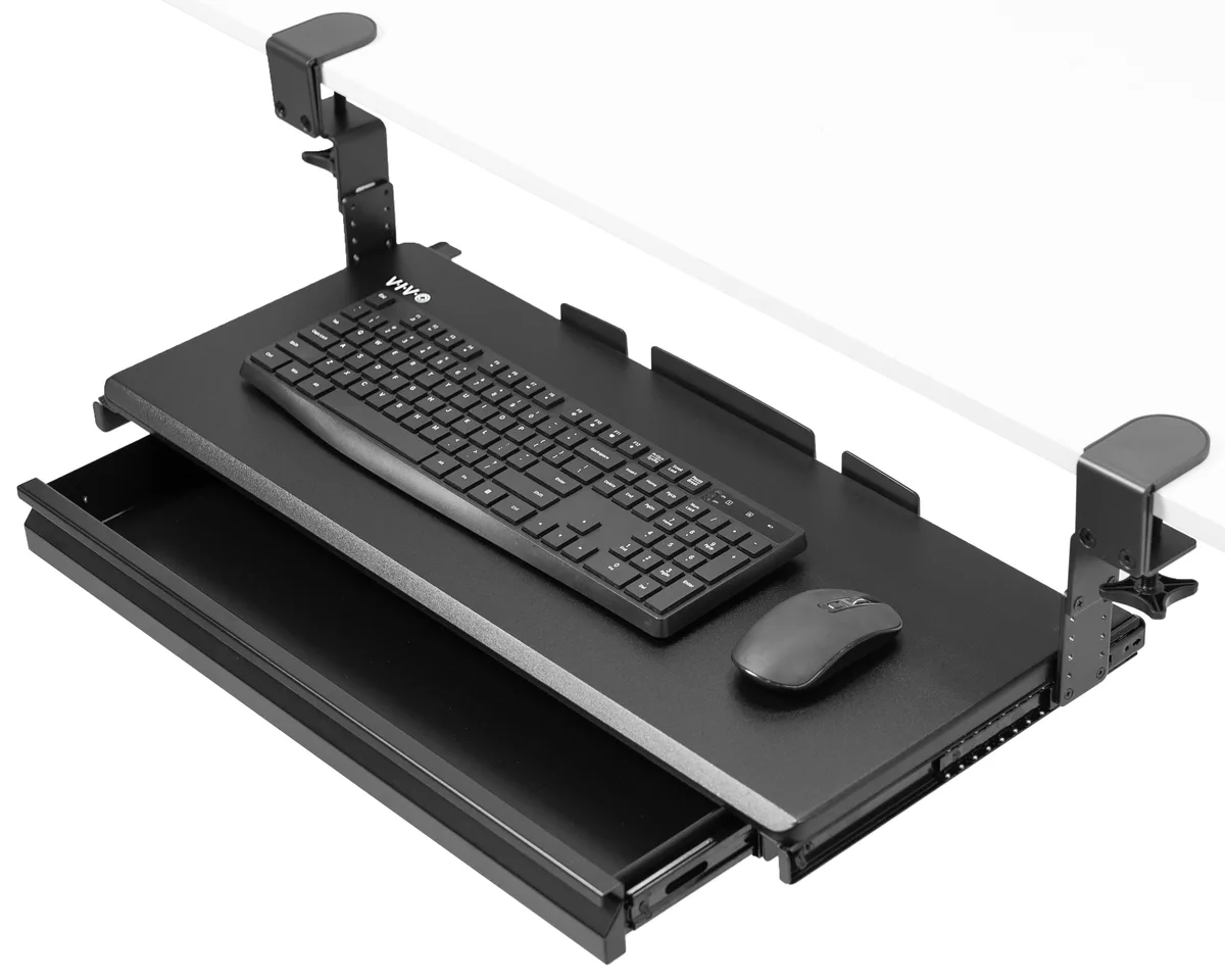 VIVO VIVO Clamp-on Keyboard Tray with Storage Drawer, Black, 26.8 x 11 in — product photo
