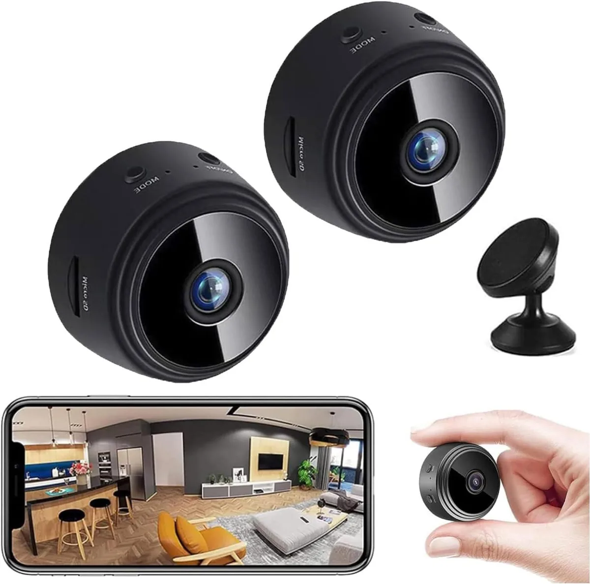 NaSR NaSR Spy Focus Magnetic Mini Security Camera 2Pcs Black 1080P 150° 12h — product photo