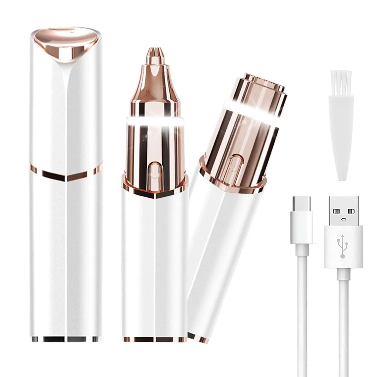 White pen-shaped 2-in-1 facial and eyebrow trimmer with LED light