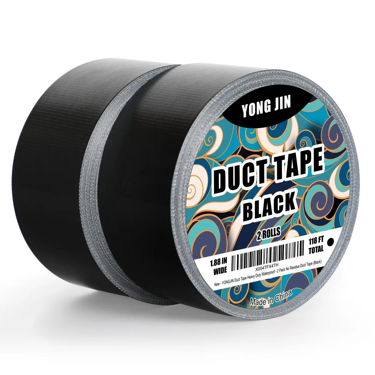 Two black duct tape rolls, matte finish, 40 yards total