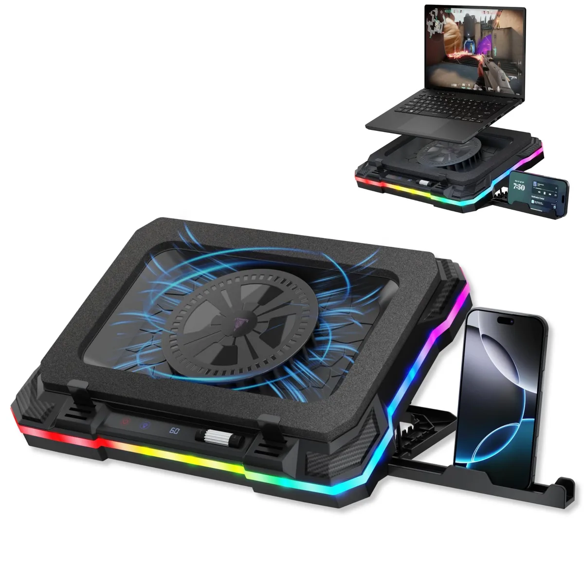 ENHANCE TNVENTUS Laptop Cooling Pad Blue 15.6-19" 3 Fan RGB USB Hub — product photo