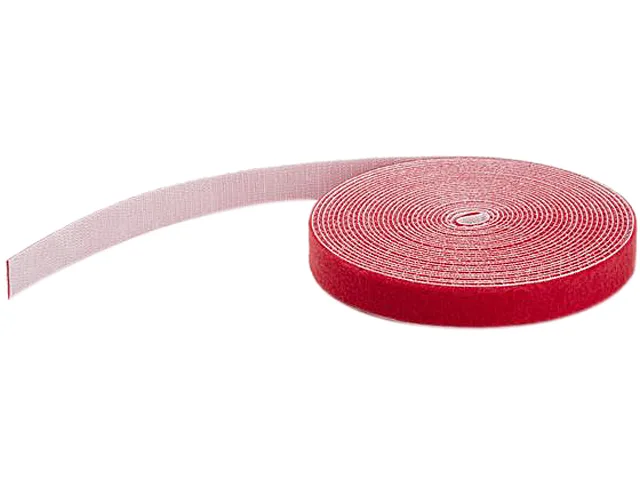 Red hook-and-loop cable tie roll, 50 ft, soft fabric finish