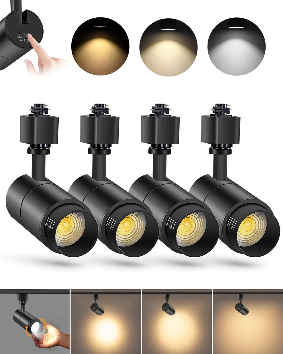 VANoopee ITL10WB4Z 10W 3-Color Zoomable Track Lighting Heads H Type Black 4 Pack — product photo