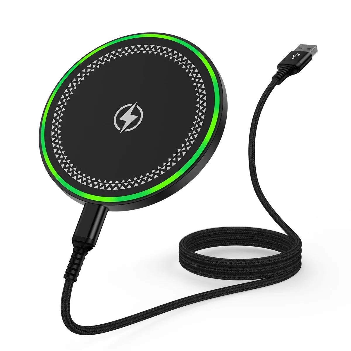 White wireless charging pad with smooth finish and 6 ft cable