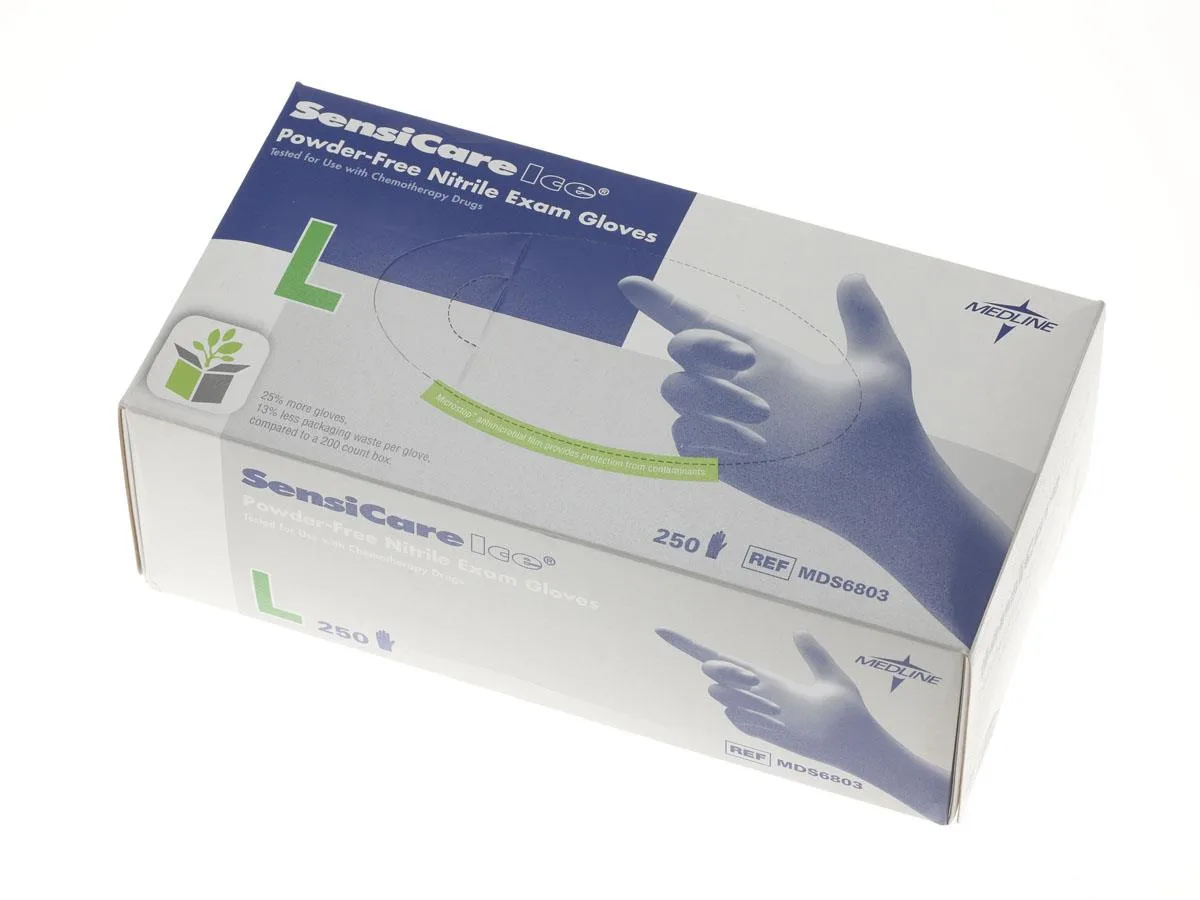 Medline Medline MDS6801 Sensicare Ice Nitrile Exam Gloves Powder-Free Small Blue 250/Box Home Health Care — product photo