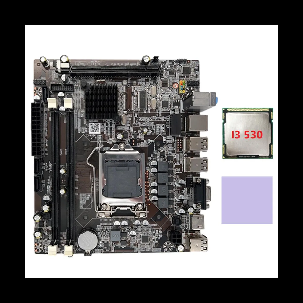 YINGHUA YINGHUA H55 LGA1156 server motherboard with I3 530 CPU and thermal pad — product photo
