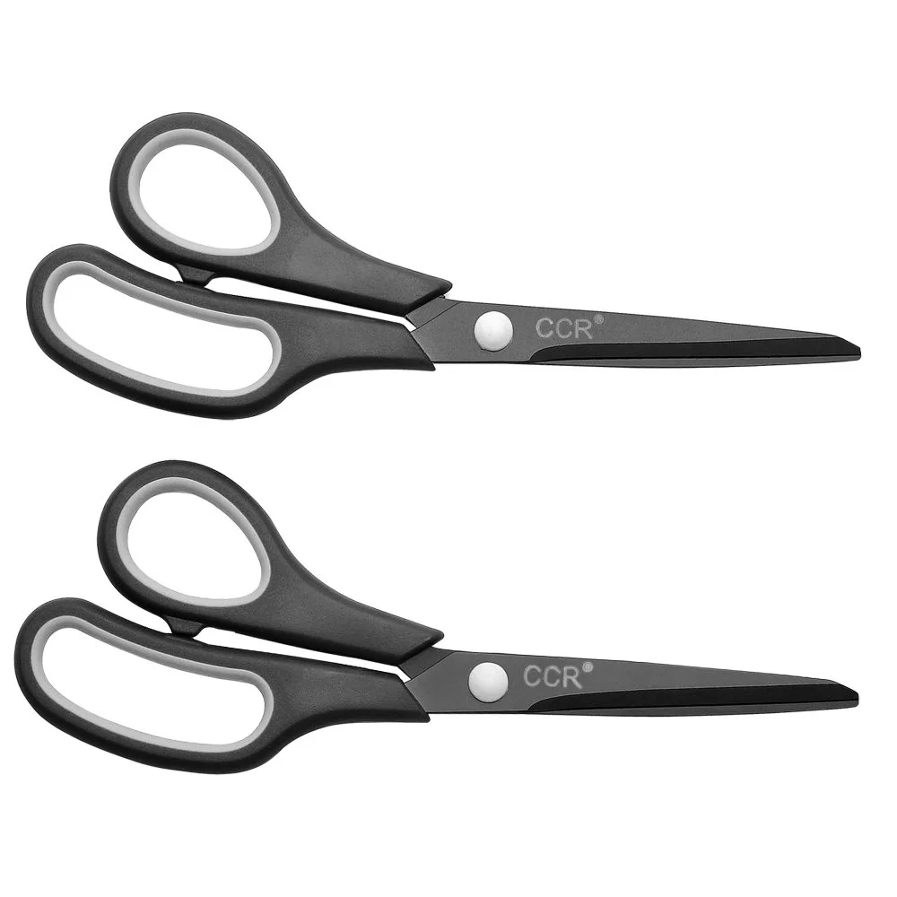 Two pairs of 8-inch stainless-steel scissors with soft-grip handles