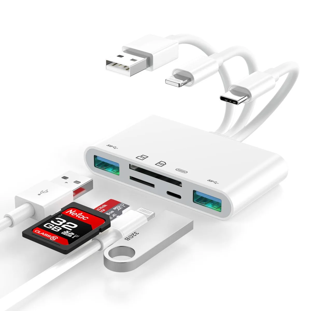  esbeecables 2025-2-20 RFID 7-in-1 Card Reader USB-A USB-C Lightning — product photo