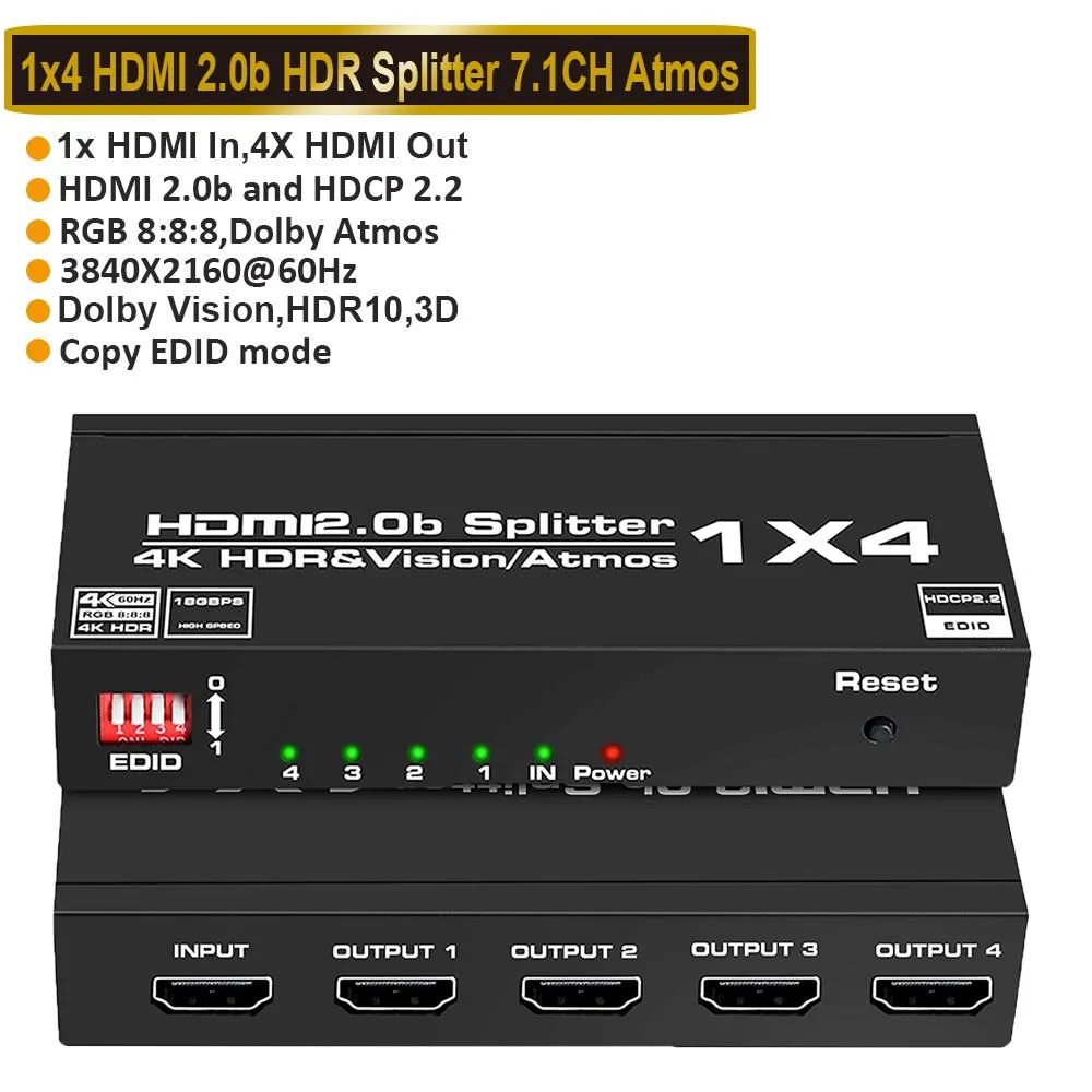 AUBEAMTO AUBEAMTO 4K 60Hz HDMI 2.0 Splitter 1 in 4 Out video splitter — product photo