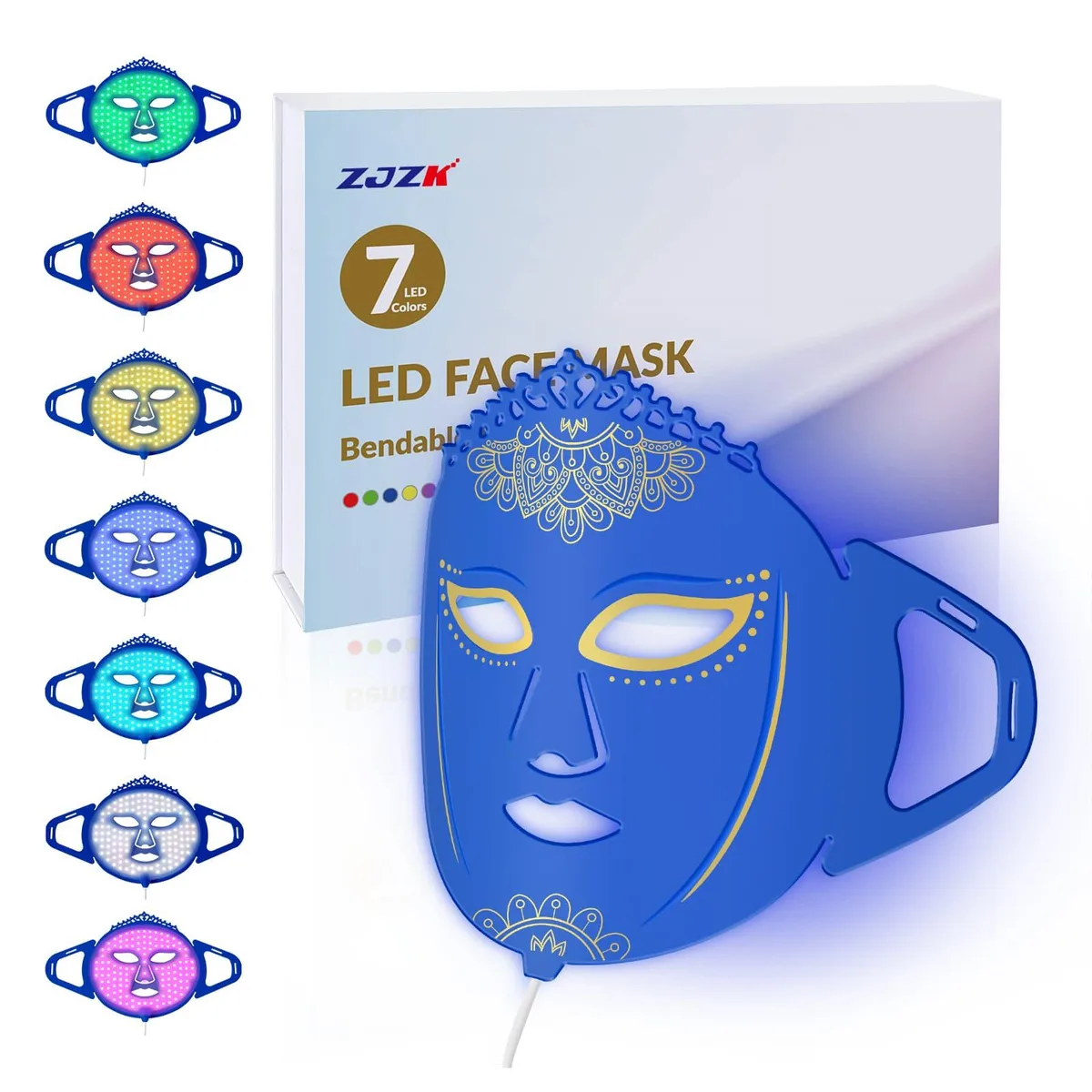 ZJZK ZJZK Red Light Therapy Face LED Mask 360 Chips Collagen Production Firm 1000Hz Blue — product photo
