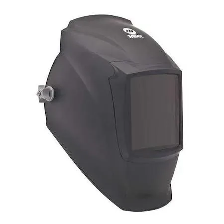 Black nylon welding helmet with fixed shade 8-12 lens and ratchet suspension