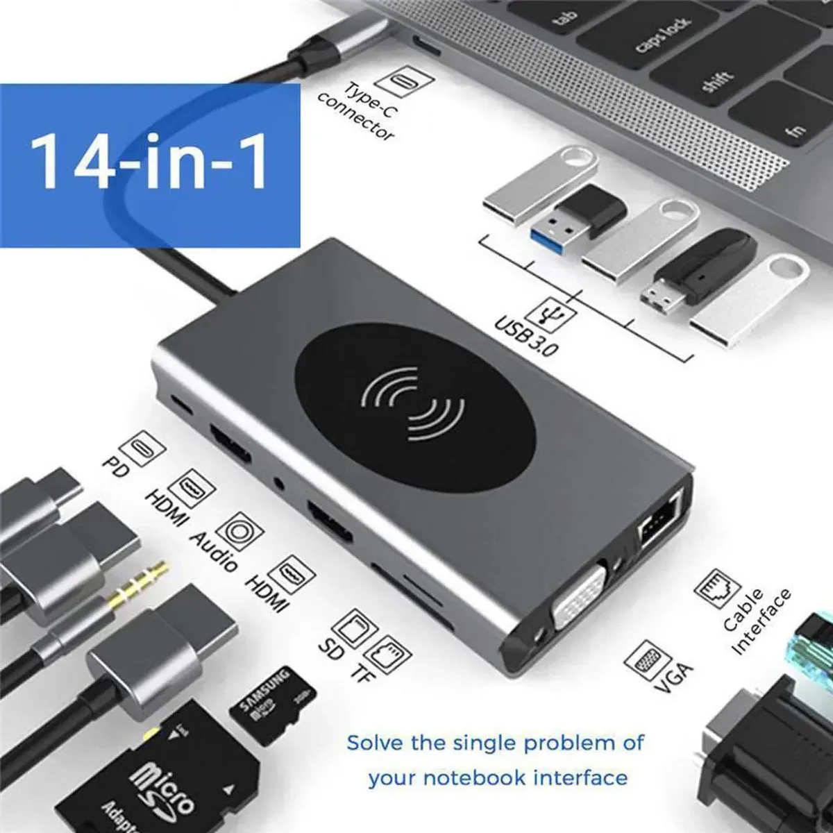 Vszerda Vszerda 14-in-1 USB-C Docking Station Dual 4K HDMI Gray — product photo