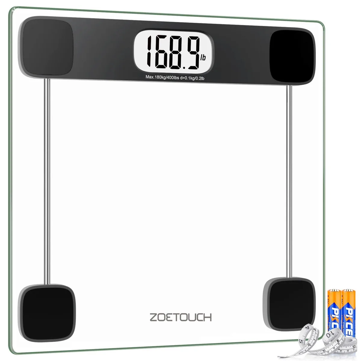 Transparent tempered glass bath scale 11.02in square with backlit LCD display