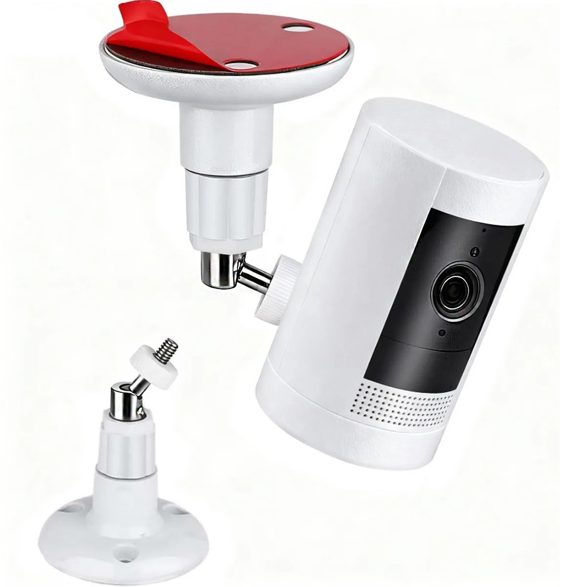 White adhesive ring camera mount with 360° swivel and 90° tilt