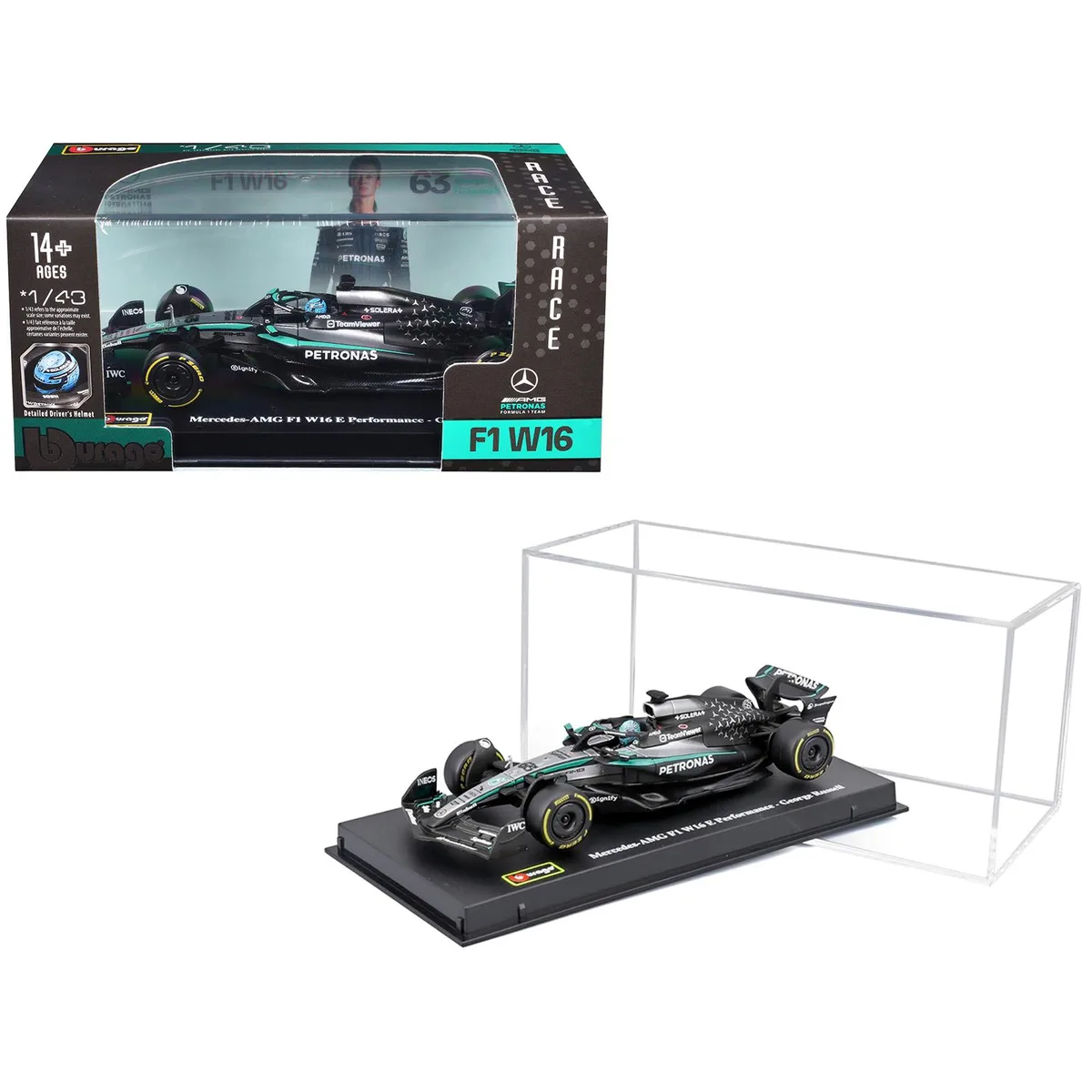 BBURAGO BBURAGO Mercedes-AMG F1 W16 E Performance #63 George Russell 1/43 Diecast hobby collectible — product photo