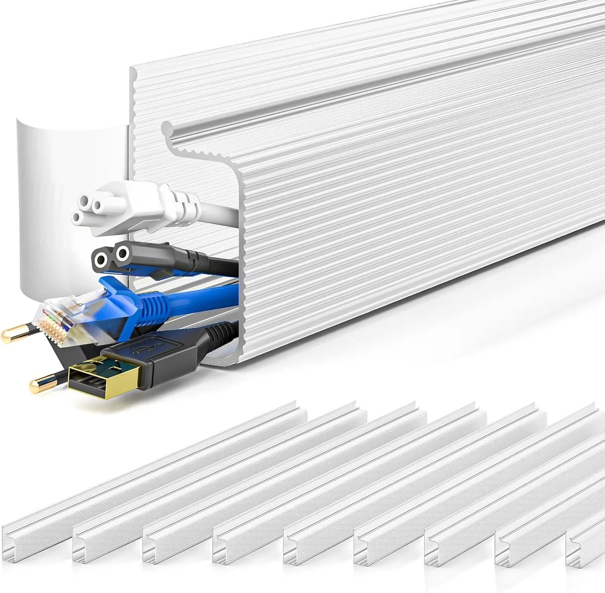White self-adhesive J-channel cable organizer kit, six 15.7in pieces, 157in total