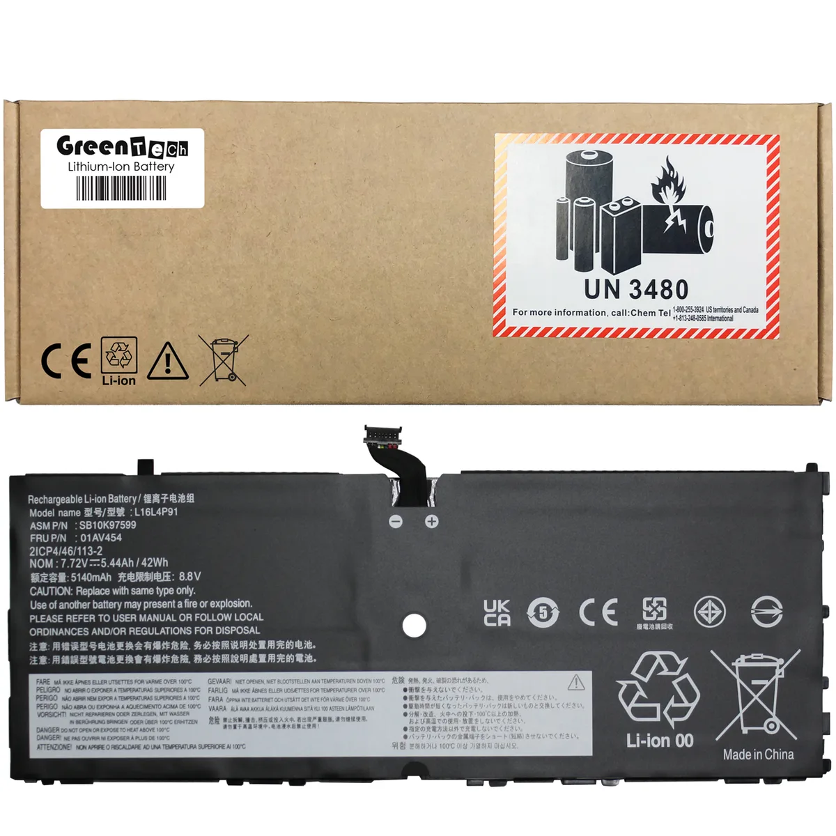 GreenTechLLC GreenTechLLC 01AV454 laptop battery for Lenovo ThinkPad X1 Tablet 3rd Gen 42Wh 5440mAh 7.72V — product photo