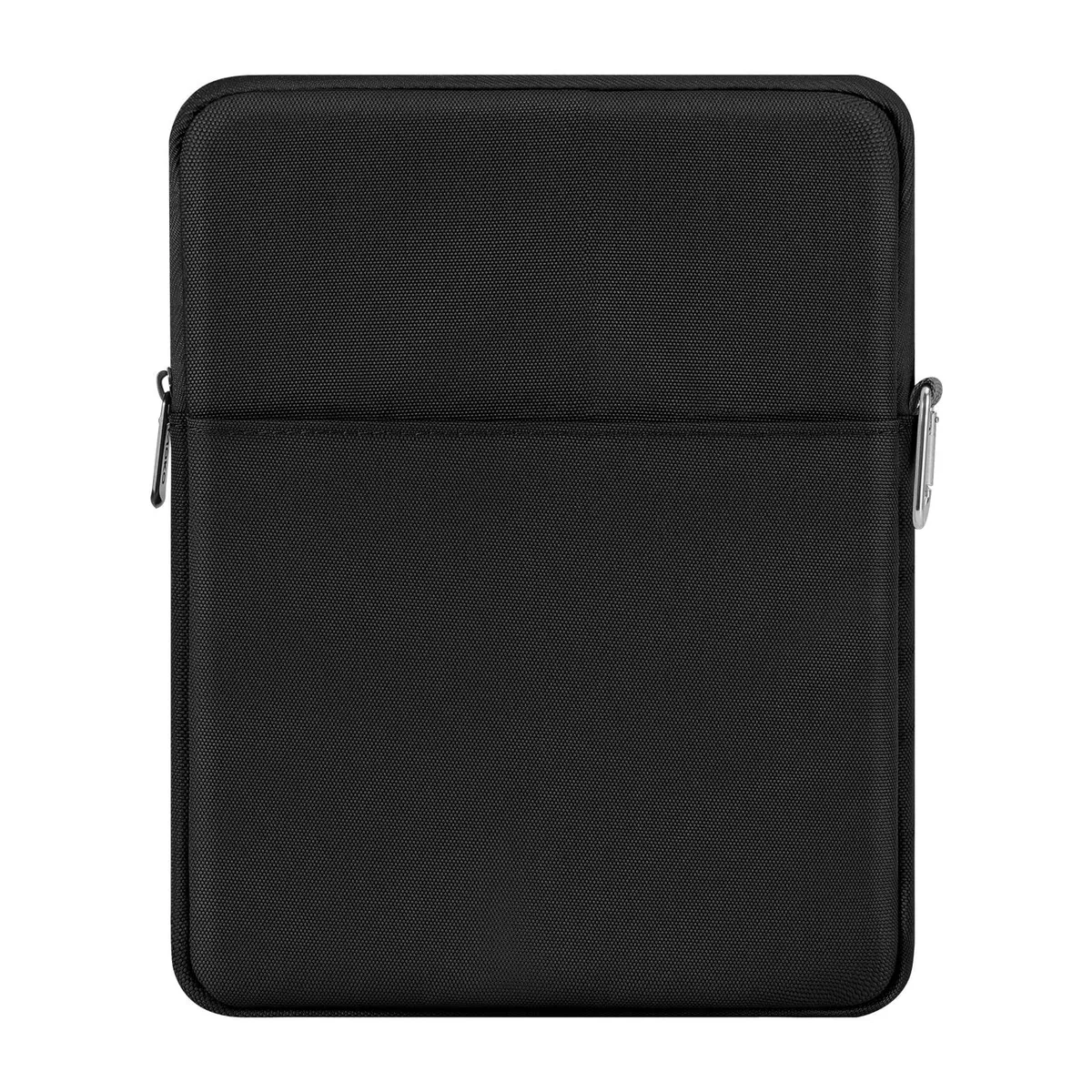 Black tablet sleeve with smooth zipper and quilted stitching