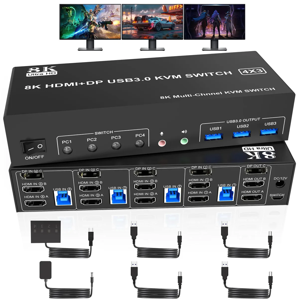 Vszerda Vszerda DKM403B-02-USB3.0-CZY 4-Port Triple Monitor KVM Switch — product photo