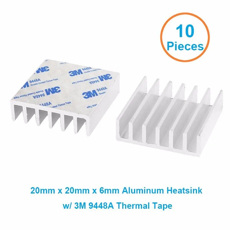 EN-Labs EN-Labs Aluminium Heatsink 20x20x6mm 10pcs 3M 9448a Tape DIY Cooling — product photo