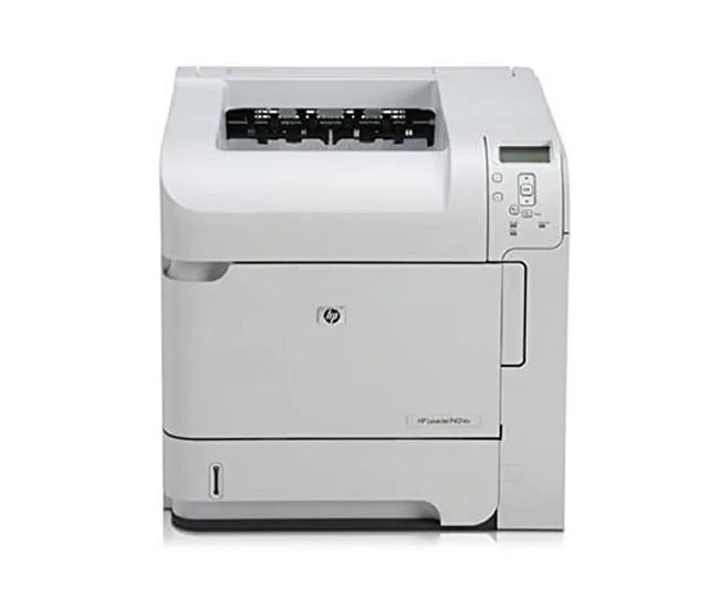 White rectangular office laser printer with top output tray and front paper cassette