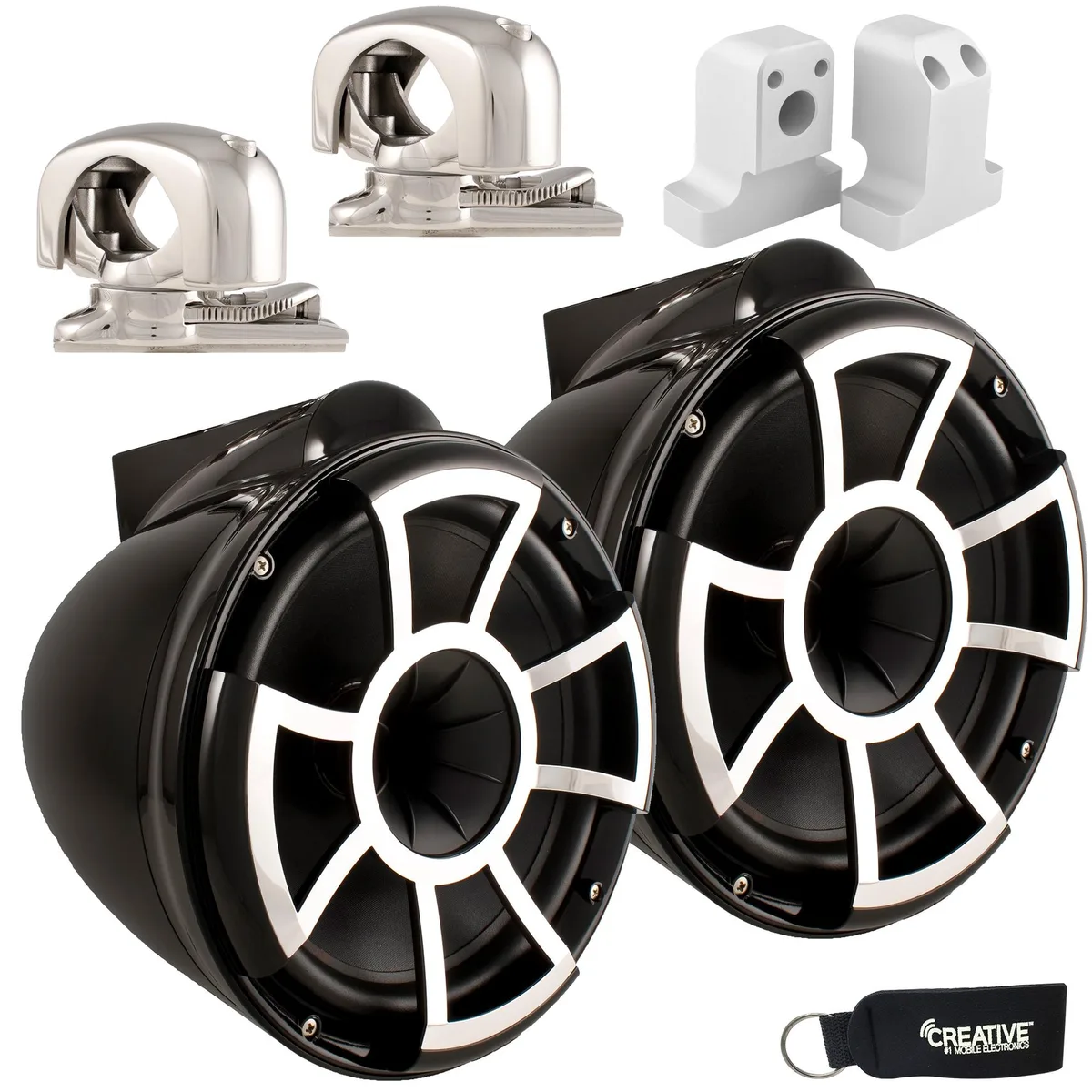 Wet Sounds Wet Sounds REV 10 Swivel Clamp Tower Speakers Black Pair with Supra FxONE Brackets — product photo