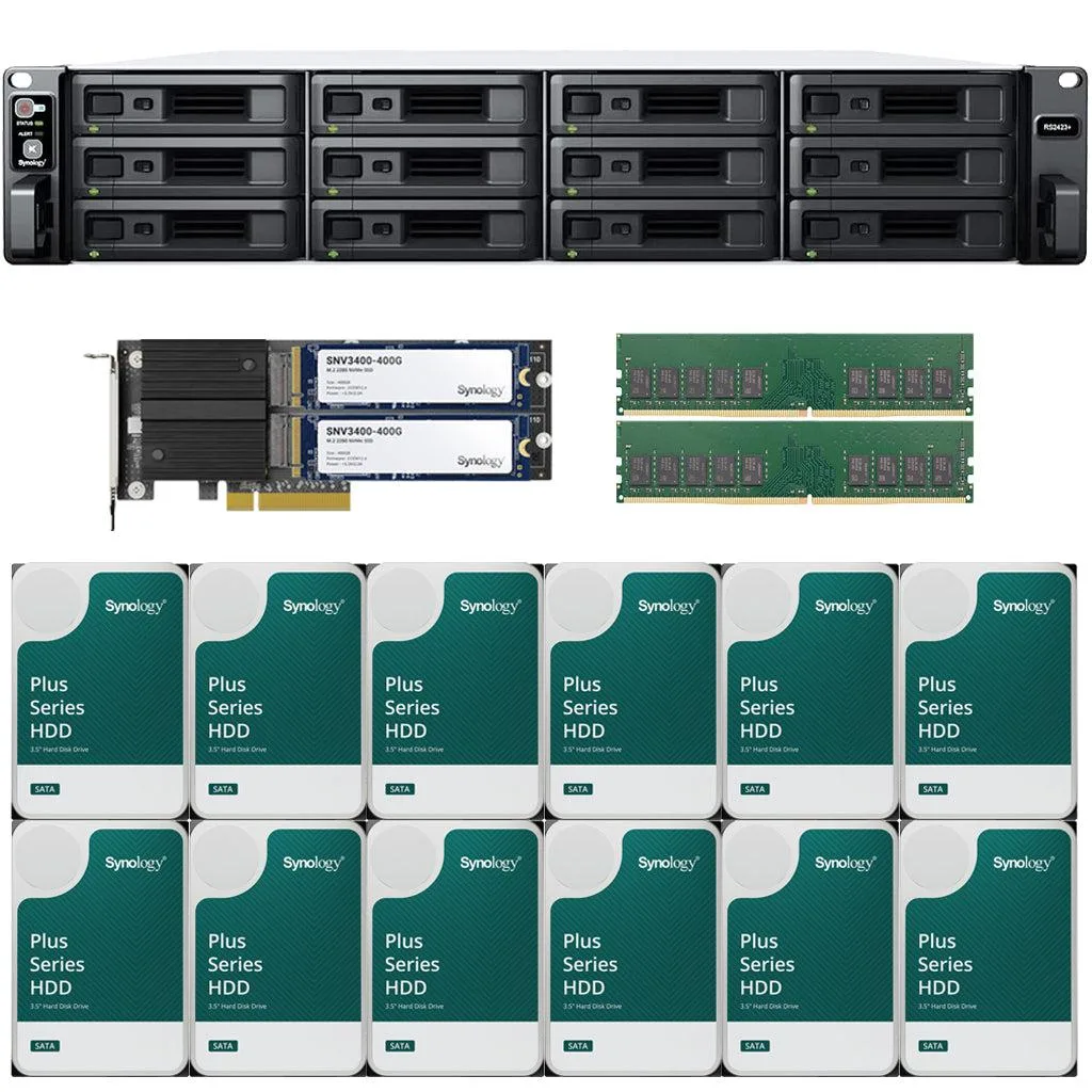 Synology Inc. Synology RS2423+ 12-Bay Rackmount NAS 32GB RAM 96TB 800GB Cache — product photo