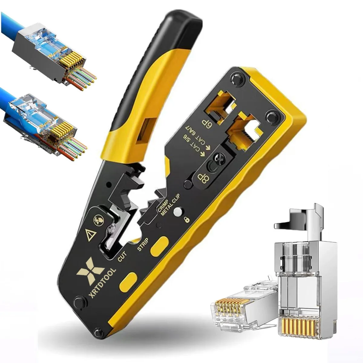  Pass Through RJ45 Crimping Tool for Cat7 Cat6A Cat6 Cat5 Shielded Unshielded Connectors 11 45 — product photo