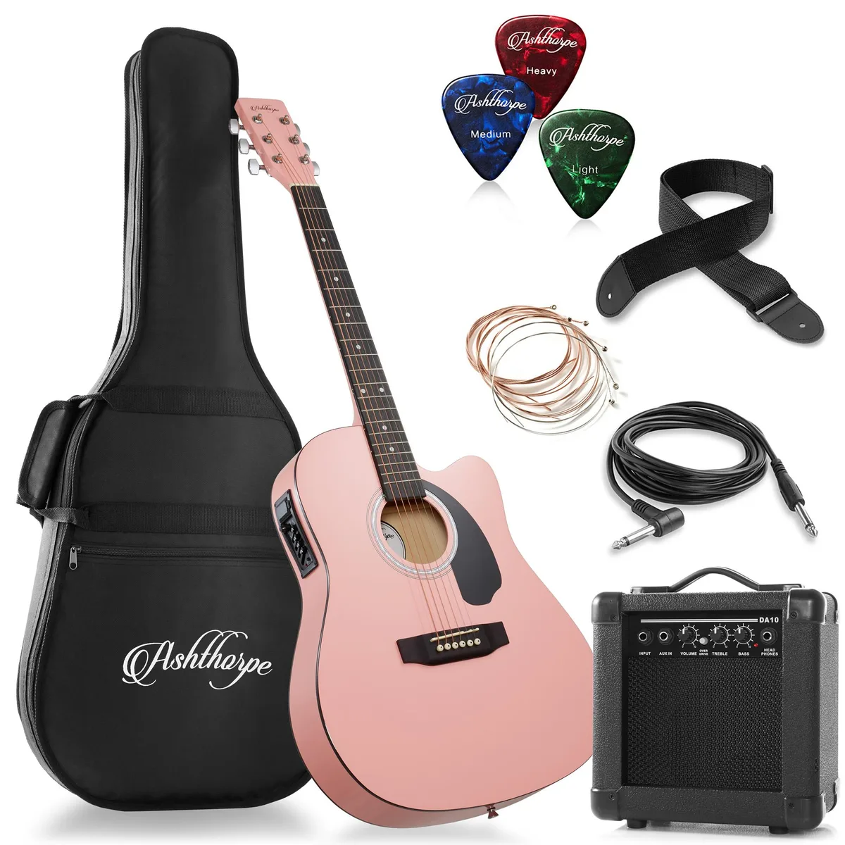 Ashthorpe Ashthorpe 41" Acoustic-Electric Guitar Package with 10W Amp Pink — product photo