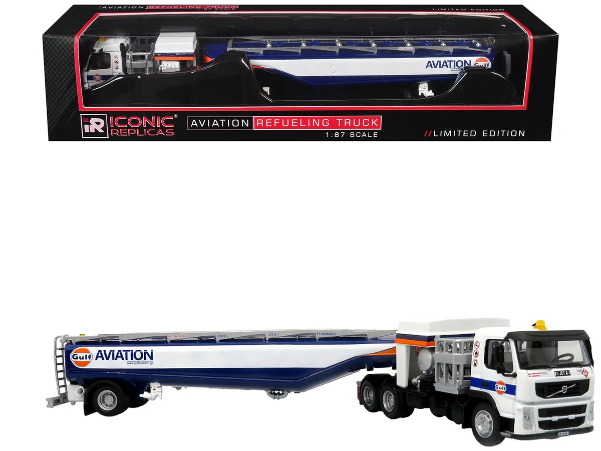 Iconic Replicas Iconic Replicas Volvo FM500 Esterer Aviation Refueling Tanker Gulf Aviation 1/87 Diecast — product photo