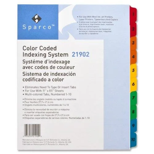 Sparco Products Sparco Products 21902 Index Dividers 1-10 10 Tabs Multicolor — product photo