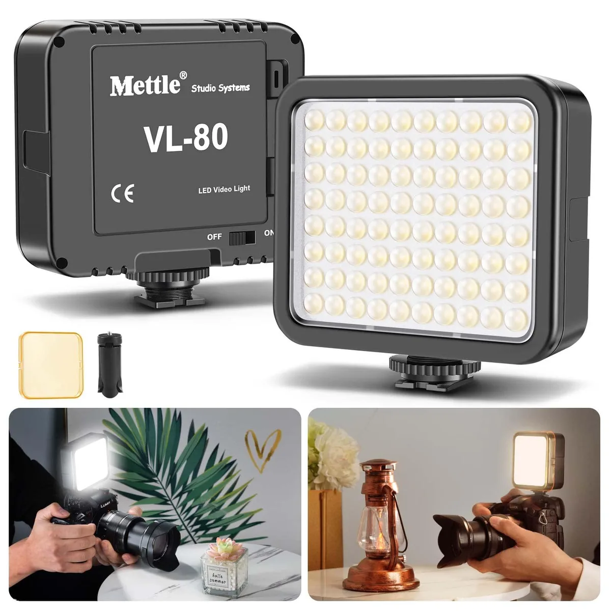  Mettlelite MT VL-80 LED Video Light 80 LED CRI 95+ 5600K with Mini Tripod &amp; Filters — product photo