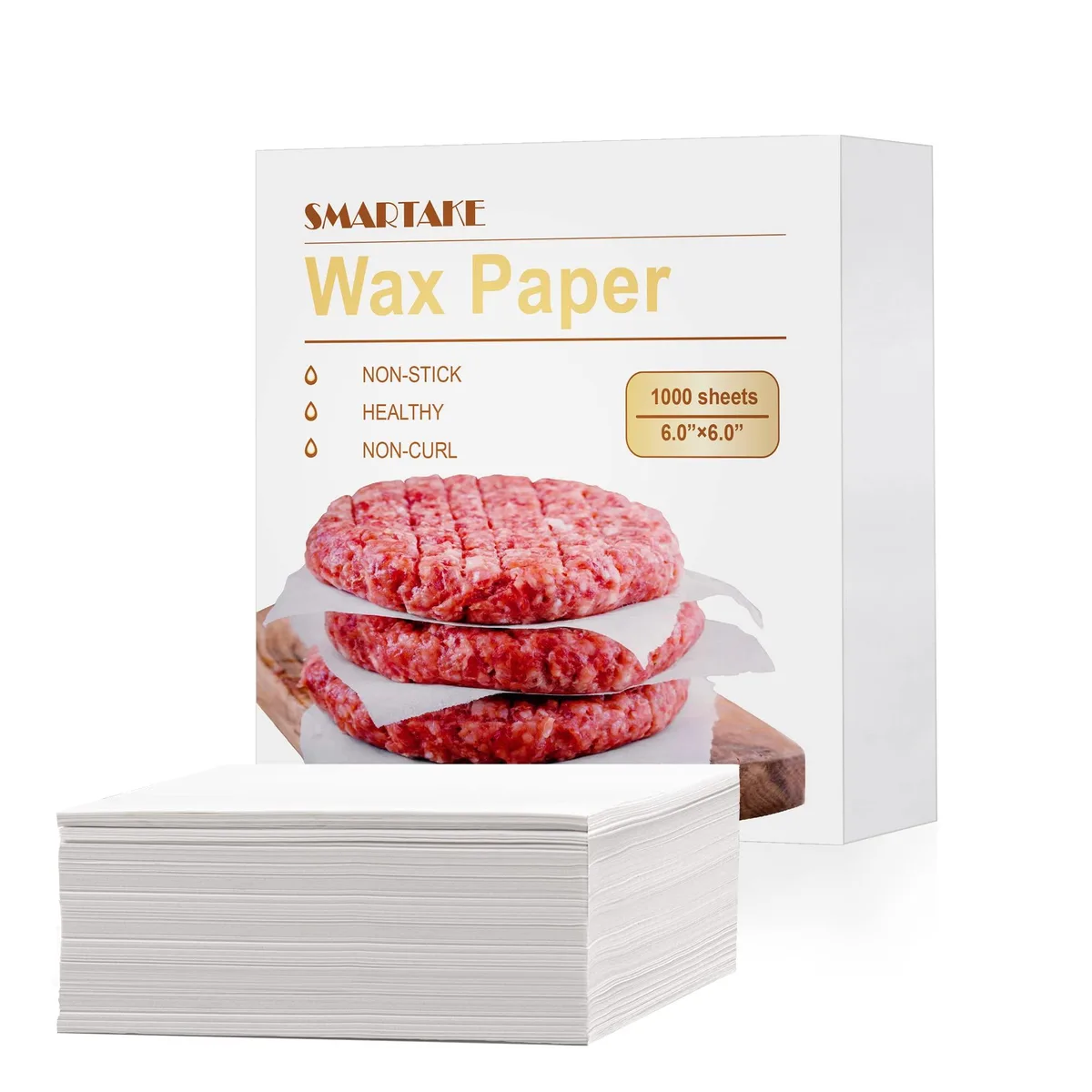Stack of 1000 white 6x6 inch wax paper sheets with basketweave pattern