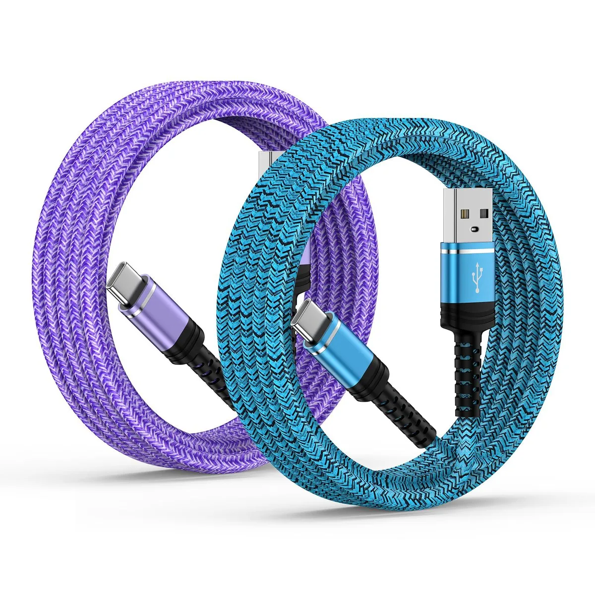  ABCPOW USB A to USB C Cable 3.1A 480Mbps 10ft 2-Pack Blue Purple — product photo