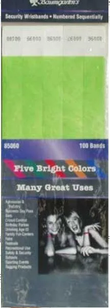 Red Tyvek security wristbands, pack of 100, sequentially numbered with peel-off adhesive