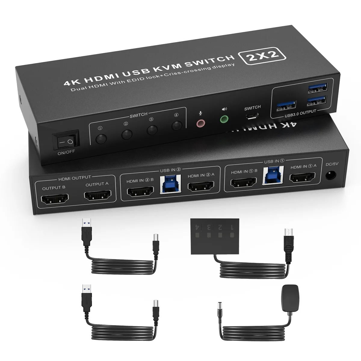 Vszerda Vszerda USB 3.0 HDMI KVM Switch Dual Monitor 4K@60Hz 2-Port 3 USB 3.0 Ports Audio — product photo