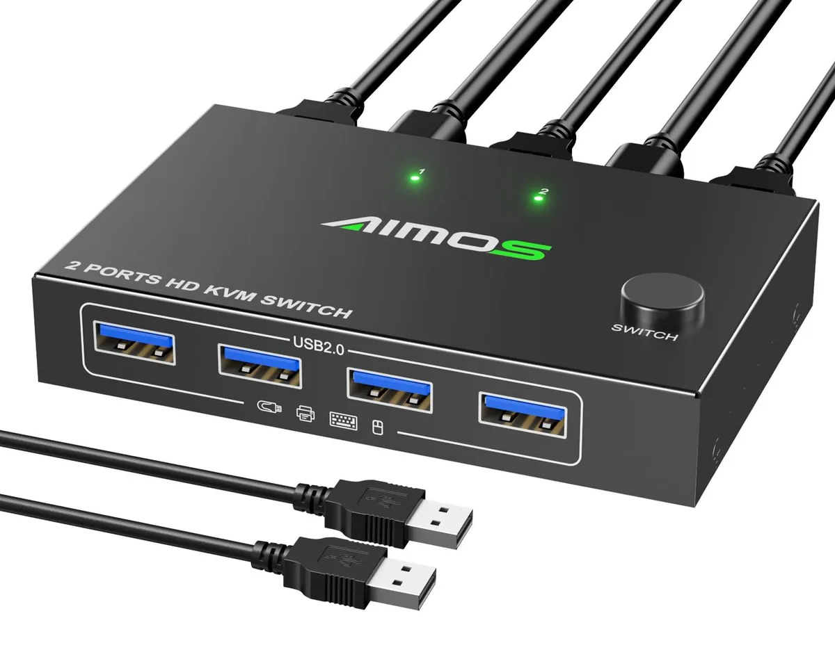  MLEEDA HDMI KVM Switch 2-Port 4K@60Hz 4 USB 2.0 1.5m Cables — product photo