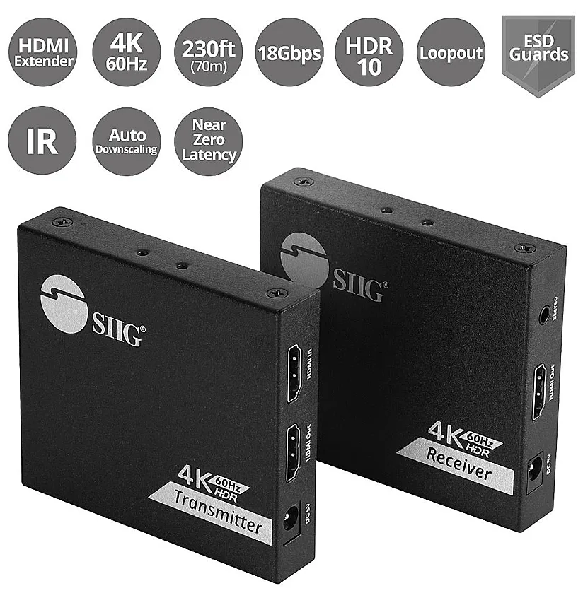 SIIG, Inc SIIG, Inc CE-H27D11-S1 4K 60Hz HDMI Cat6 Extender 230ft Loopout IR — product photo
